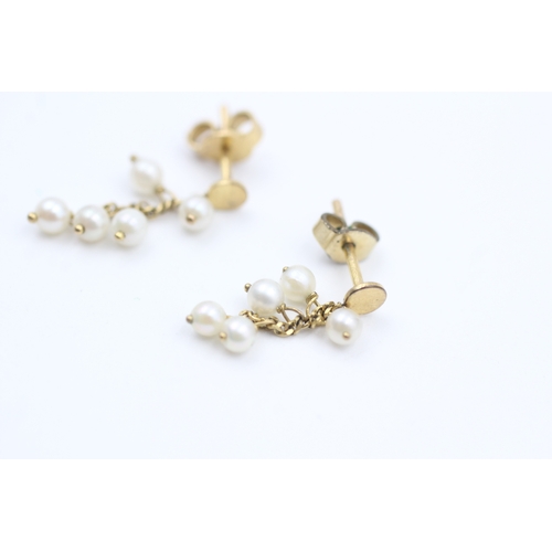 167 - 9ct gold seed pearl cluster drop earrings (1.1g)