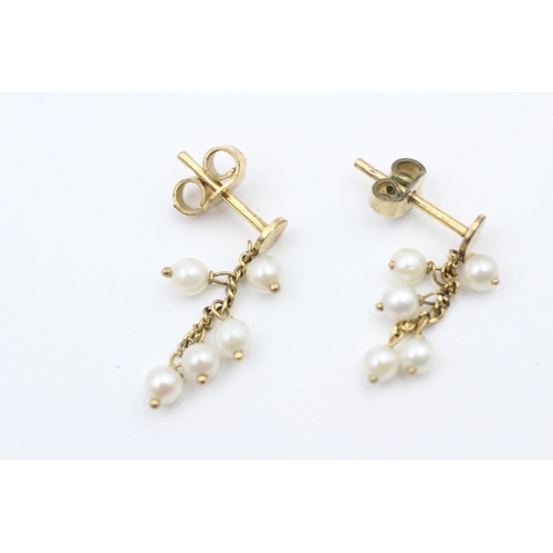 167 - 9ct gold seed pearl cluster drop earrings (1.1g)