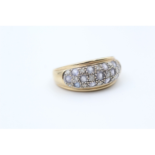 174 - 14ct gold pave set diamond and tanzanite bombe ring (3.6g) Size  K 1/2