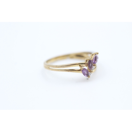 175 - 9ct gold diamond accented marquise cut amethyst set spray ring (1.6g) Size  M