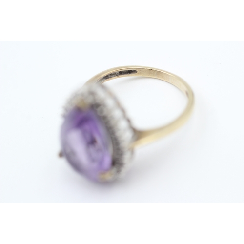 182 - 9ct gold diamond and pear cut amethyst set cocktail ring (3g) Size  N