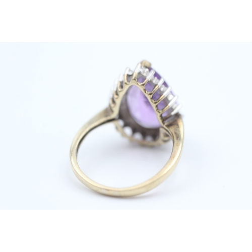 182 - 9ct gold diamond and pear cut amethyst set cocktail ring (3g) Size  N