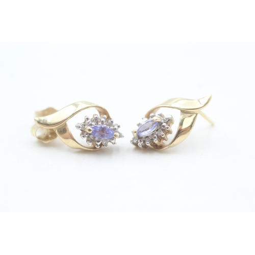 184 - 10ct gold diamond and tanzanite set cluster stud earrings (2.5g)