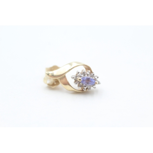 184 - 10ct gold diamond and tanzanite set cluster stud earrings (2.5g)