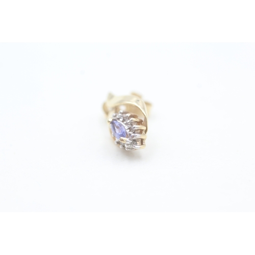 184 - 10ct gold diamond and tanzanite set cluster stud earrings (2.5g)