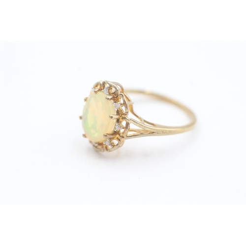 203 - 9ct gold diamond and opal set cluster ring (2.3g) Size  O