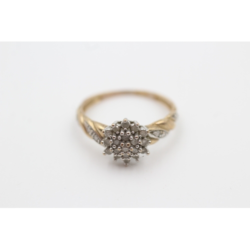 216 - 9ct gold diamond set cluster ring (1.8g) Size  M