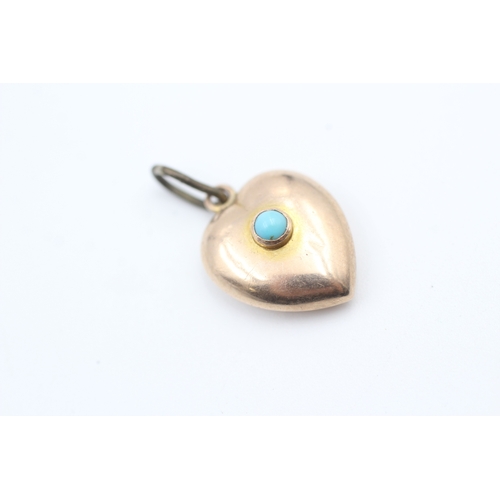 26 - 9ct rose gold antique turquoise set puffed heart charm (1.5g)