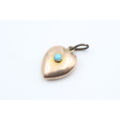 26 - 9ct rose gold antique turquoise set puffed heart charm (1.5g)