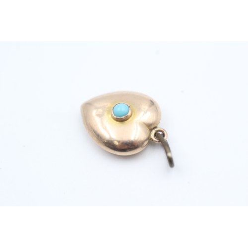 26 - 9ct rose gold antique turquoise set puffed heart charm (1.5g)