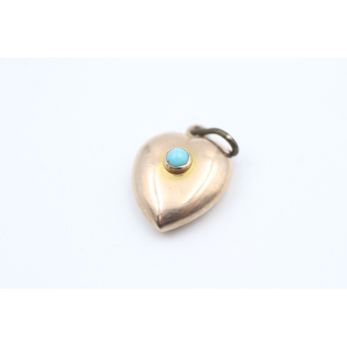 26 - 9ct rose gold antique turquoise set puffed heart charm (1.5g)