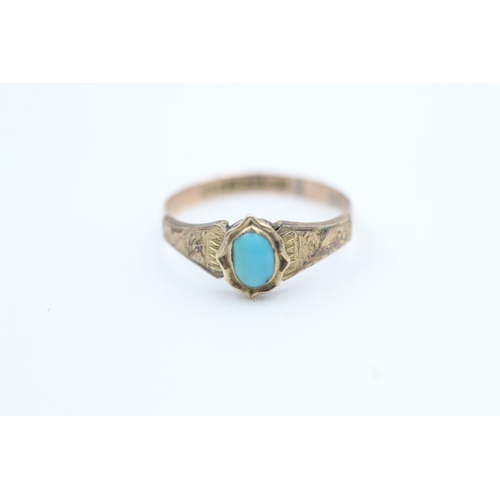 28 - 9ct rose gold antique turquoise set dress ring - Chester hallmarks (1.2g) Size  N