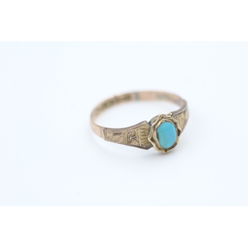 28 - 9ct rose gold antique turquoise set dress ring - Chester hallmarks (1.2g) Size  N