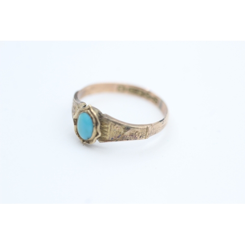 28 - 9ct rose gold antique turquoise set dress ring - Chester hallmarks (1.2g) Size  N