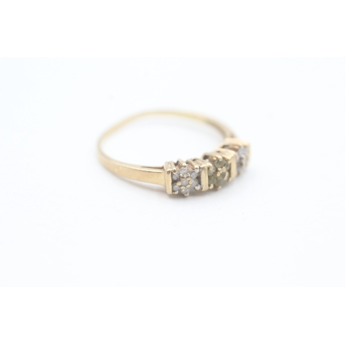 41 - 9ct gold yellow and white diamond set cluster trilogy ring (1.5g) AS SEEN - MISSHAPEN Size  O