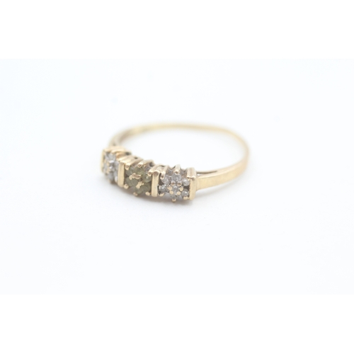 41 - 9ct gold yellow and white diamond set cluster trilogy ring (1.5g) AS SEEN - MISSHAPEN Size  O