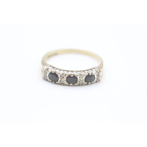 43 - 9ct gold diamond accented sapphire set half eternity ring (2.3g) Size  S