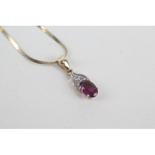 51 - 9ct gold diamond & garnet pendant necklace (1.3g)