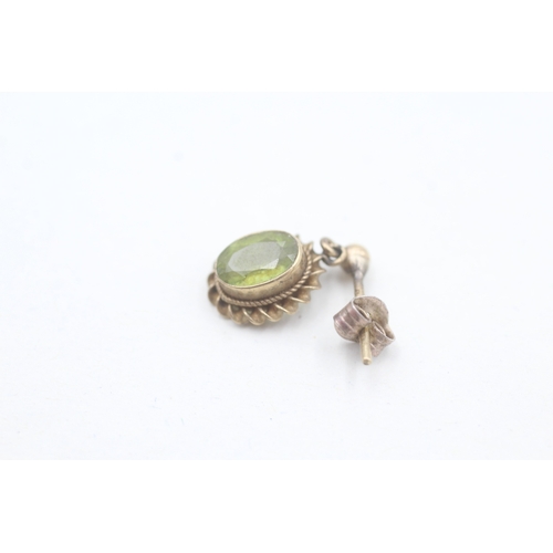 54 - 9ct gold rope framed oval cut peridot drop earrings (1.5g)