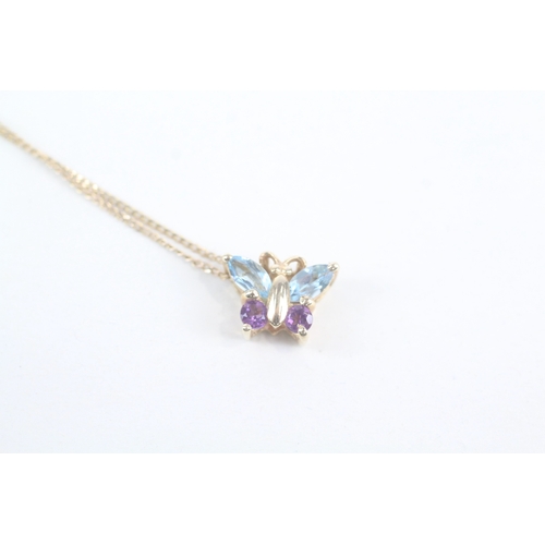 55 - 9ct gold topaz & amethyst butterfly pendant necklace (2.8g)