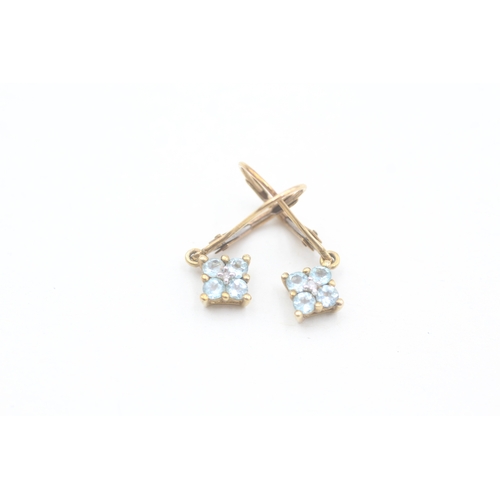 58 - 9ct gold diamond and blue topaz set cluster earrings (1.3g)