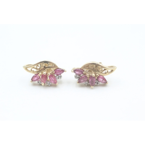 59 - 9ct gold diamond and ruby spray stud earrings (2.2g)