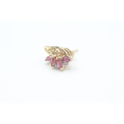 59 - 9ct gold diamond and ruby spray stud earrings (2.2g)