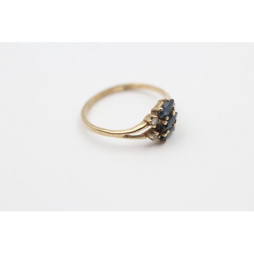 6 - 9ct gold diamond and sapphire set cluster ring (1.4g) Size  L