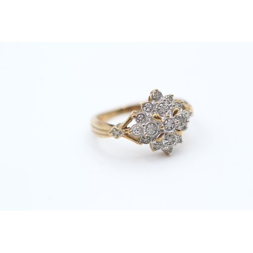 75 - 9ct gold diamond set cluster ring (2.6g) Size  I 1/2