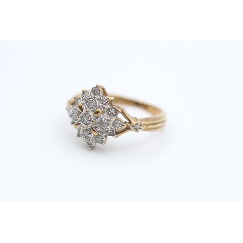 75 - 9ct gold diamond set cluster ring (2.6g) Size  I 1/2