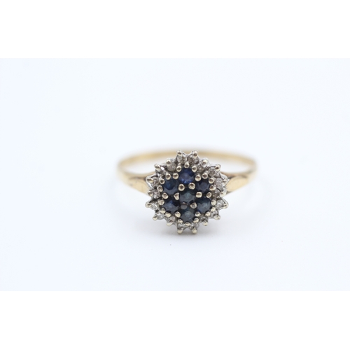 76 - 9ct gold sapphire and diamond set cluster ring (2.2g) Size  R 1/2