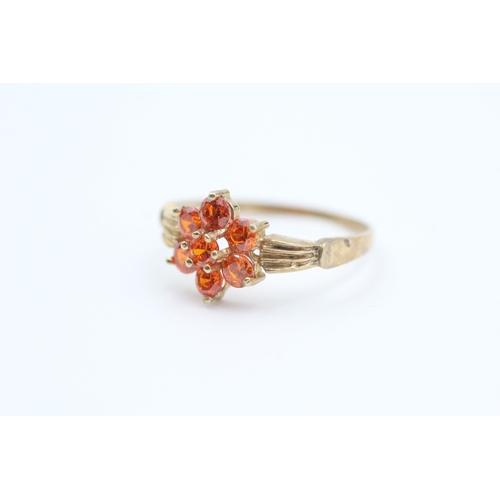 77 - 9ct gold fire opal set floral cluster ring (1.6g) Size  O