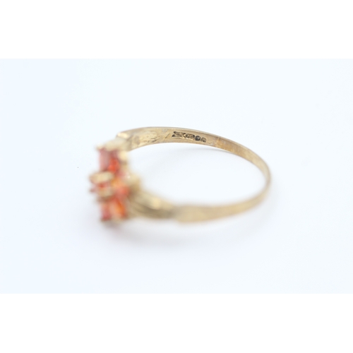 77 - 9ct gold fire opal set floral cluster ring (1.6g) Size  O