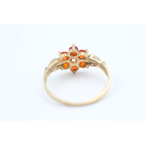 77 - 9ct gold fire opal set floral cluster ring (1.6g) Size  O