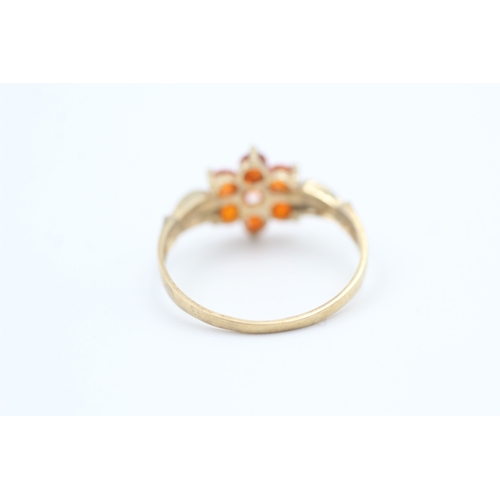 77 - 9ct gold fire opal set floral cluster ring (1.6g) Size  O