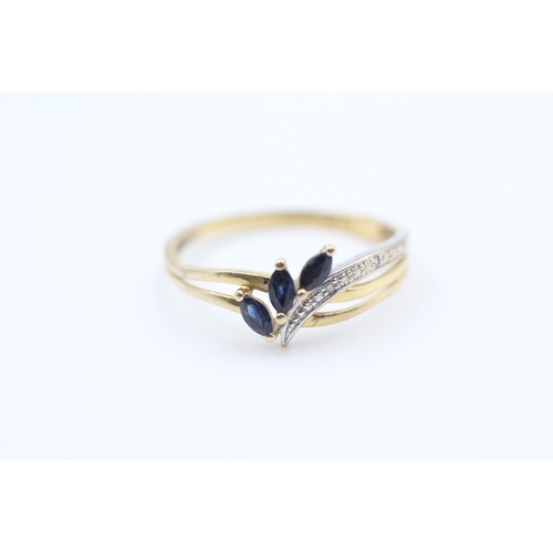 83 - 9ct gold diamond and sapphire set spray band ring (1.6g) Size  R