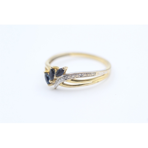 83 - 9ct gold diamond and sapphire set spray band ring (1.6g) Size  R