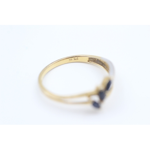 83 - 9ct gold diamond and sapphire set spray band ring (1.6g) Size  R