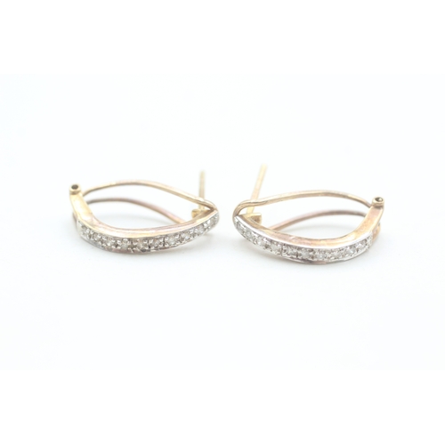 87 - 9ct gold diamond set lever back hoop style earrings (2.5g)