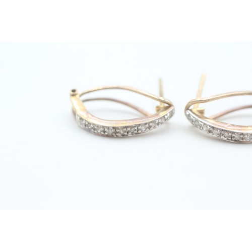 87 - 9ct gold diamond set lever back hoop style earrings (2.5g)