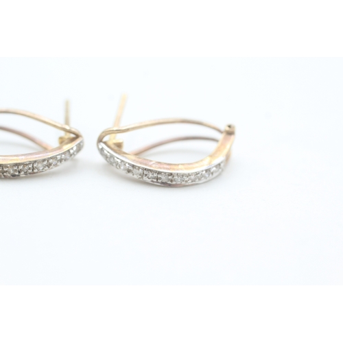 87 - 9ct gold diamond set lever back hoop style earrings (2.5g)