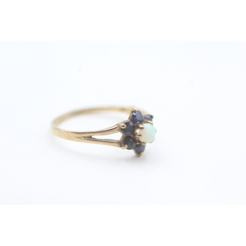 98 - 9ct gold sapphire and opal set cluster ring (1.2g) AS SEEN - MISSHAPEN Size  N