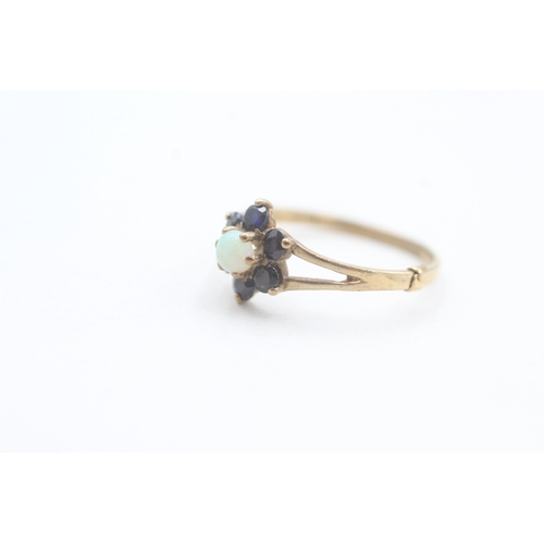 98 - 9ct gold sapphire and opal set cluster ring (1.2g) AS SEEN - MISSHAPEN Size  N