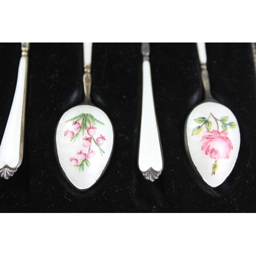 6 x Vintage 1960 Birmingham Sterling Silver Floral Enamel