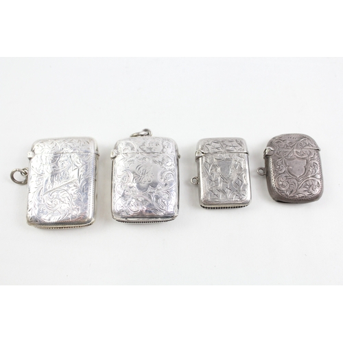 355 - 4 x Antique Hallmarked .925 Sterling Silver Vesta / Match Cases (84g)