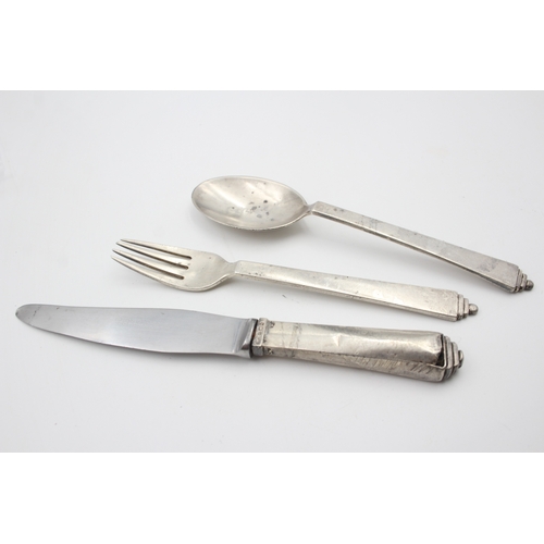 385 - 3 x Vintage GEORG JENSEN 1931 London Import Sterling Silver Cutlery Set (141g)