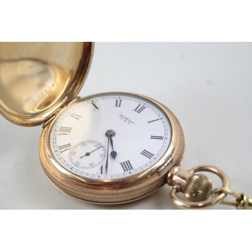 469 - Vintage Waltham Full Hunter Rolled Gold Pocket Watch Hand-Wind WATCH RUNS