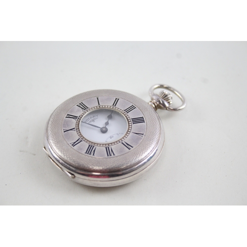 473 - Vintage Rotary Half Hunter 925 Silver Pocket Watch Hand-Wind WATCH RUNS