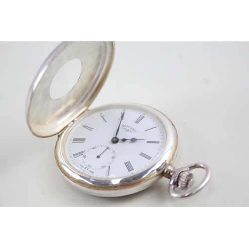 473 - Vintage Rotary Half Hunter 925 Silver Pocket Watch Hand-Wind WATCH RUNS