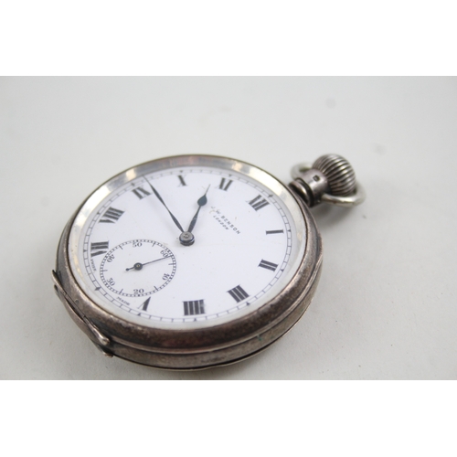 482 - Vintage J. W. Benson Open Face 925 Silver Pocket Watch Hand-Wind WATCH RUNS